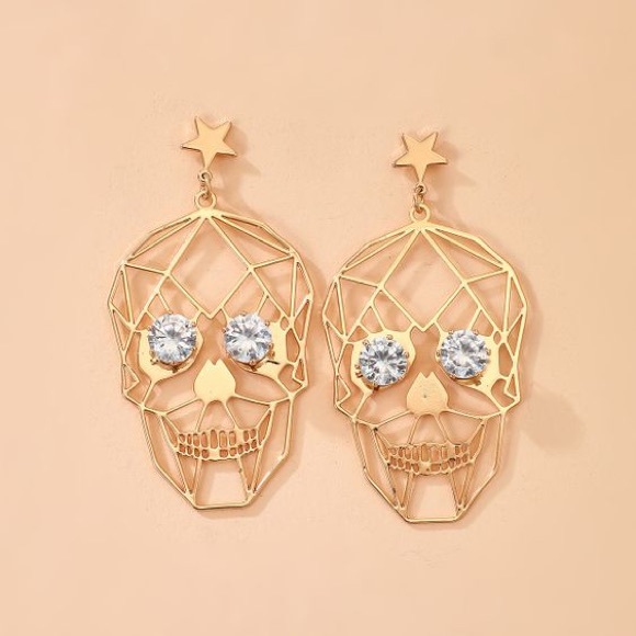 3/$30 Gold Skull Face Earrings - Picture 2 of 5